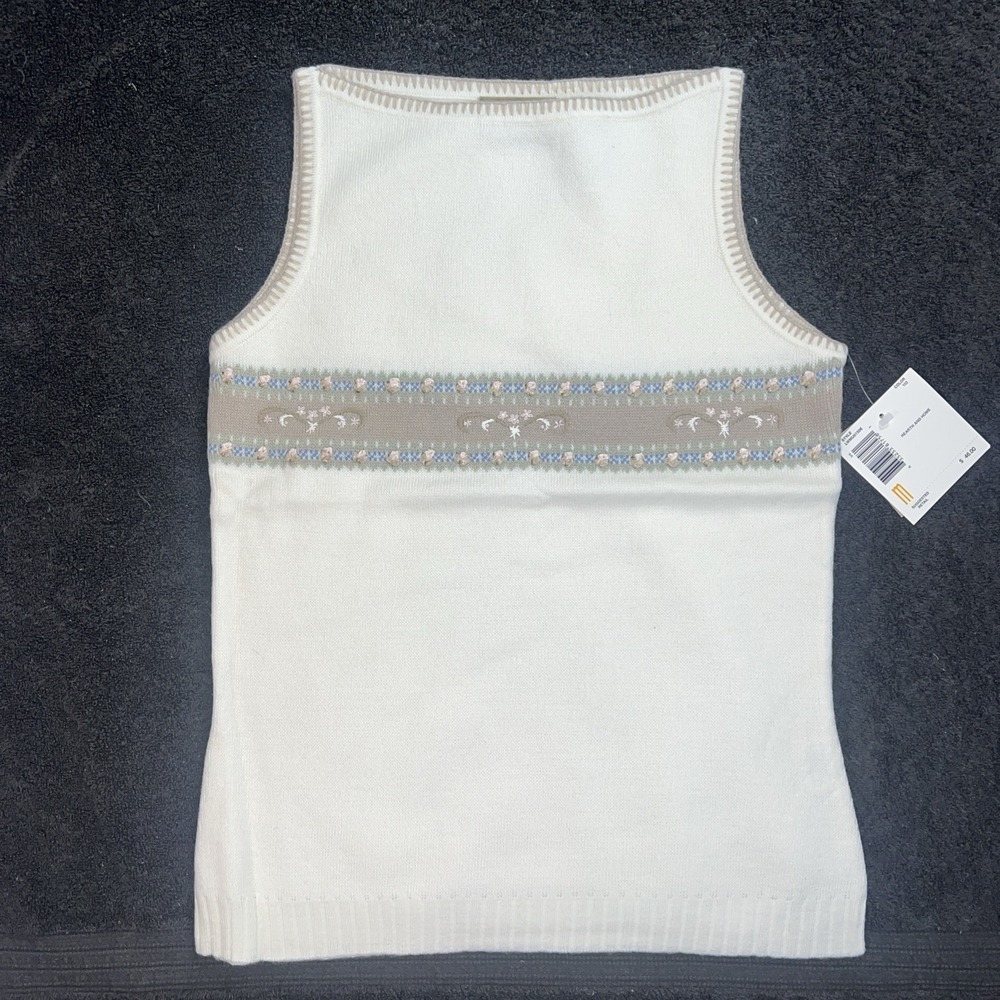 NWT VTG Liz Claiborne‎ Sweater Vest Embroidered Cream Medium Wool Blend